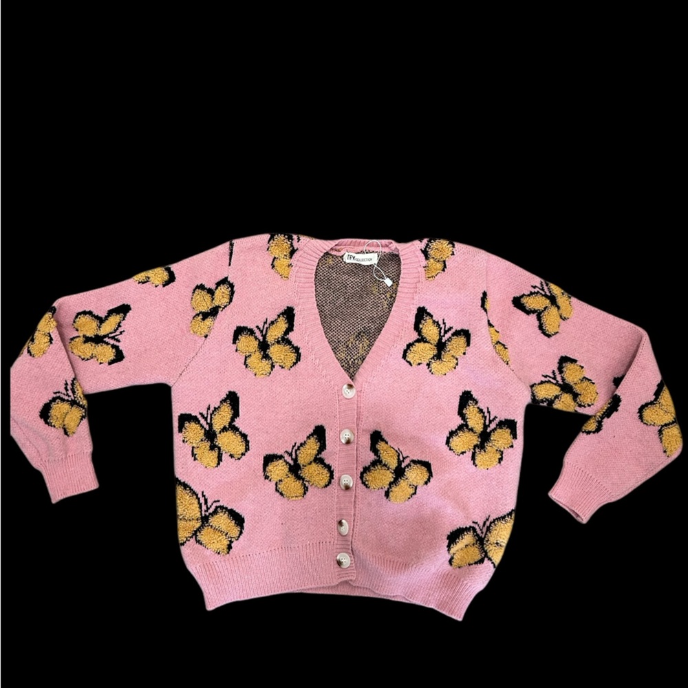 ✨ Pink and yellow butterfly sweater cardigan ✨